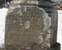 Detail of obelisk stone; PEI Genealogical Society, 2008