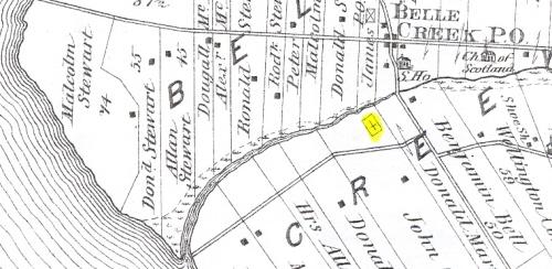 Highlighted area shows cemetery near church