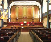 Wilmot United Church - interior view of chancel; Garth Caseley