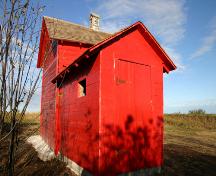 Primary elevations, from the northeast, of the Gilbert Plains Beef Ring Building, Gilbert Plains, 2007; Historic Resources Branch, Manitoba Culture, Heritage, Tourism and Sport, 2007