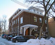 Primary elevations, from the northeast, of the Lilly Apartments, Winnipeg, 2007; Historic Resources Branch, Manitoba Culture, Heritage, Tourism and Sport, 2007