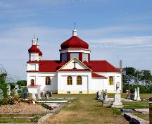 Side elevation, from the southwest, of the Ukrainian Catholic Church of the Immaculate Conception, Winnipegosis, 2006; Historic Resources Branch, Manitoba Culture, Heritage and Tourism, 2006