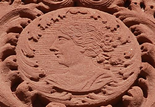 Detail of cameo of Queen Victoria above entrance