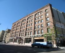 Contextual view, from the northeast, of the Sterling Cloak Building, Winnipeg, 2007; Historic Resources Branch, Manitoba Culture, Heritage, Tourism and Sport, 2007
