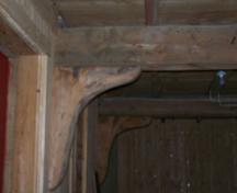 Ship's knee support, interior structural detail, Jost's Wharf Building, Guysborough, NS; Heritage Division, NS Department of Tourism, Culture and Heritage, 2009