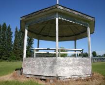 Primary elevations, from the east, of the Strathclair Agricultural Society Bandstand, Strathclair, 2009; Historic Resources Branch, Manitoba Culture, Heritage and Tourism, 2009