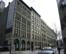 Contextual view, from the southwest, of the Kilgour Block (second from the left, along with the McClary Building on the left and Ashdown Warehouse on the right), Winnipeg, 2007; Historic Resources Branch, Manitoba Culture, Heritage and Tourism, 2007