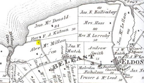 Cemetery is marked with a cross on this 1880 map