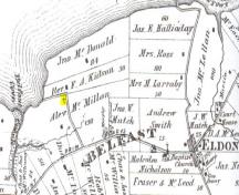 Cemetery is marked with a cross on this 1880 map; Meacham's Illustrated Historical Atlas of PEI, 1880