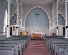 Looking toward altar, showing paint scheme, St. Thomas Church, Salmon River Lake, NS; Heritage Division, NS Department of Tourism, Culture and Heritage, 2009