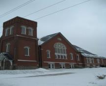 Of note are grand semi-circular stained glass windows.; Martha Fallis, 2008.