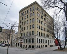 Primary elevations, from the southeast, of the Great West Saddlery Building, Winnipeg, 2007; Historic Resources Branch, Manitoba Culture, Heritage and Tourism, 2007