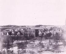 Showing the buildings to its north and west that its bulk shielded from the flames; MacNaught History Centre and Archives, Peter Pope Collection, 13.003