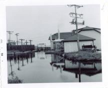 Voici la vue de l'ancienne centrale électrique prise du côté nord où le ruisseau rencontre le chemin, 1959; Grand Manan Archives, photo from Villages file