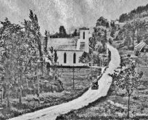 Route 114 dropping down past the Valley Baptist Church ; Village of Hillsborough, William Henry Steeves House Museum archives