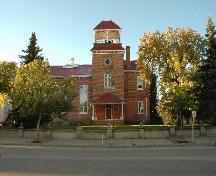 Looking south at bell tower and porte-cochere, 2004.; Government of Saskatchewan, Calvin Fehr, 2004