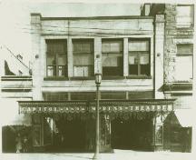 During the vaudeville years of the 1920's, The Capitol Theatre's cantilevered marquee hung over the sidewalk on the Main St. façade.; Moncton Museum