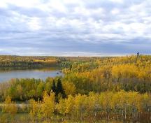 View south, 2004. Scouts attacked from high ground, rear of photo (outside Park boundaries).; Government of Saskatchewan, Marvin Thomas, 2004.