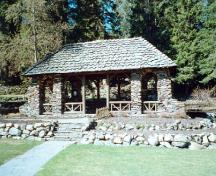 Front elevation of the Cambrian Pavilion, showing the symmetrical five-bay façade with wide arches with one central entrance arch, 1997.; Parks Canada Agency / Agence Parcs Canada, 1997.