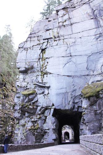 rock face and tunnels