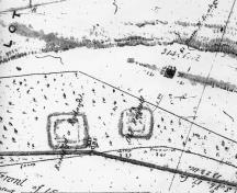 Carte de Fort Drummond montrant son emplacement dans un parc à proximité du monument Brock, dans le lieu historique national du Canada des Hauteurs-de-Queenston, 1854.; Library and Archives Canada/Bibliothèque et Archives Canada, H3/450, NMC 11434, 1854.