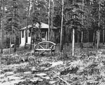 Historic image of the Pyramid Lake Island Picnic Shelter, 1933.; Library and Archives Canada \ Bibliothèque et Archives Canada, C144443, 1933.