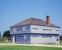 General view of Blockhouse 1, showing the rectangular, two-storey massing, 1994.; Parks Canada Agency / Agence Parcs Canada, B. Morin, 1994.