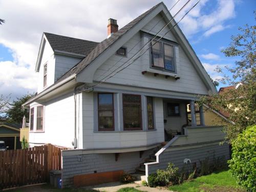 oblique view of front facade