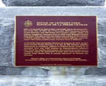 Vue générale de la Bataille-de-la-Ferme-Crysler qui montre la plaque de la CLMHC, 2000.; Parks Canada Agency / Agence Parcs Canada, 2000.