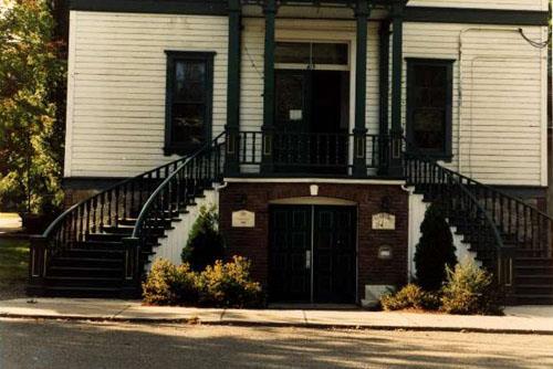 staircases at front of Kaslo Municipal Hall, 1982