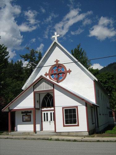 Sacred Heart Catholic Church front angled view, 2012