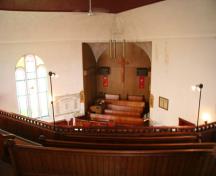 Vue de la galerie de l'église unie St. Andrew's, Manitou, 2011.; Historic Resources Branch, Manitoba Culture, Heritage and Tourism, 2011