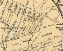 Cartographie de concessions de terre montrant en gros plan la region comprenant les Concessions de terre à des loyalistes noirs; Provincial Archives of New Brunswick