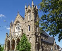 St. Bernard's Church as seen from the southwest at the corner of Botsford Street and Queen Street.; Moncton Museum