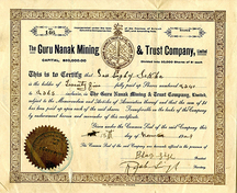 Guru Nanak Mining Company; SFU Library: Courtesy of Komagata Maru Digital Collections, Special Collections and rare Books, Simon Fraser University Library